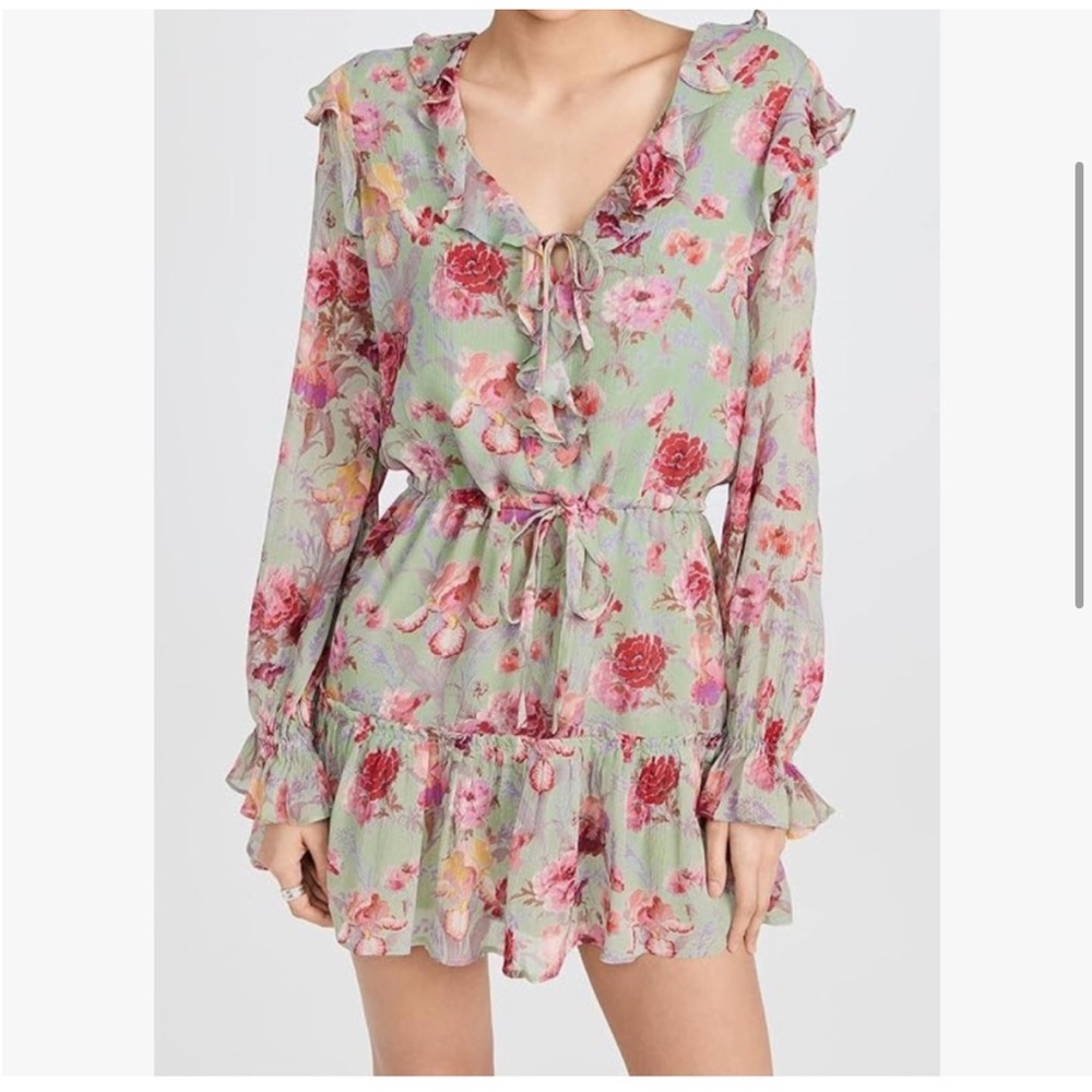 Mint Condition!  Paige ‘Garcelle’ ruffle drawstring dress green floral Medium